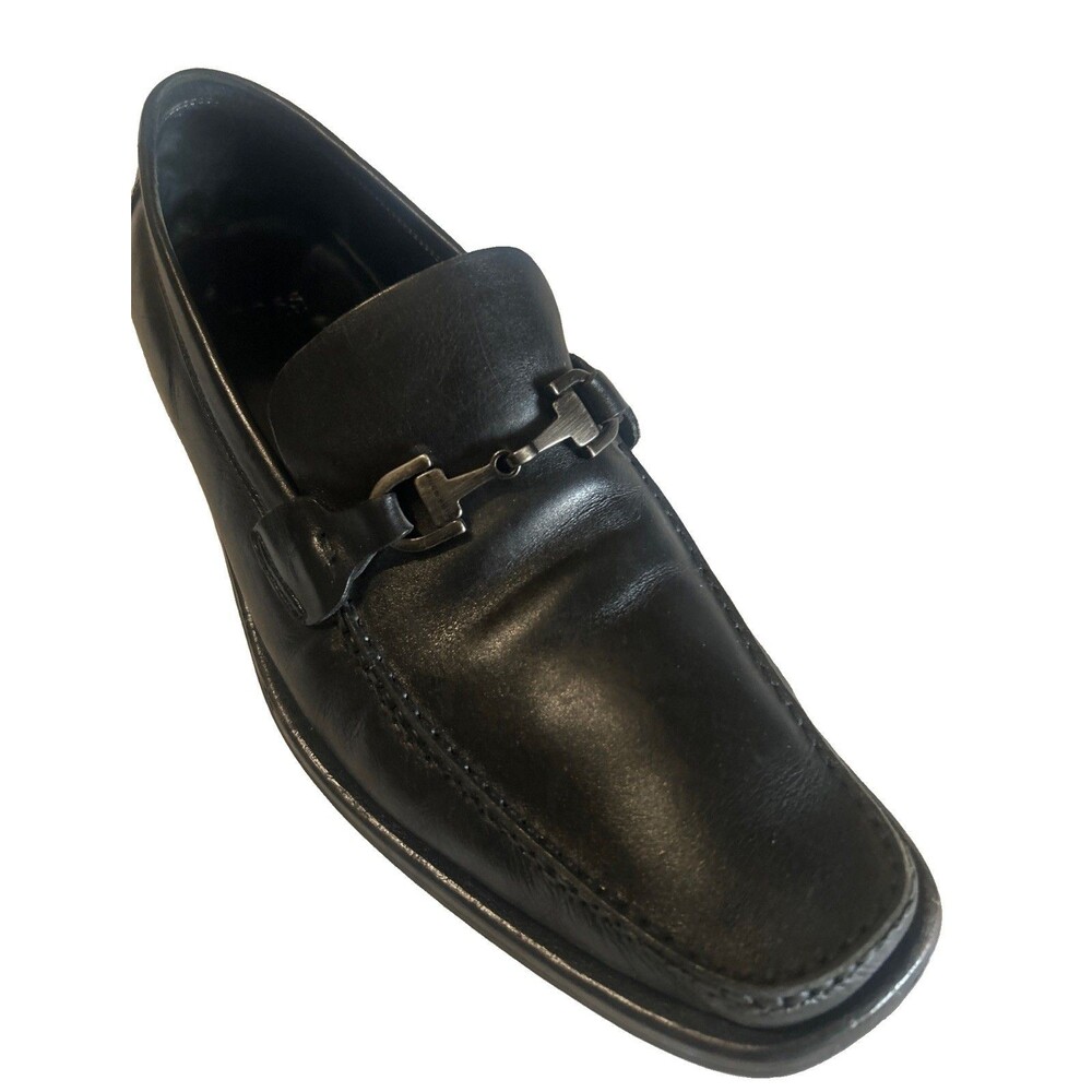 Hugo Boss Mens 7.5 Leather Horsebit Loafers Dress Shoes Black Slip On Classic